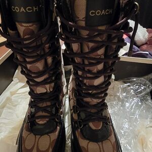 Coach Women's Brown Lace-Up Boots